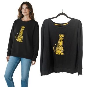 Jane & Delancey Black Leopard Embroidered Sweater Size Large